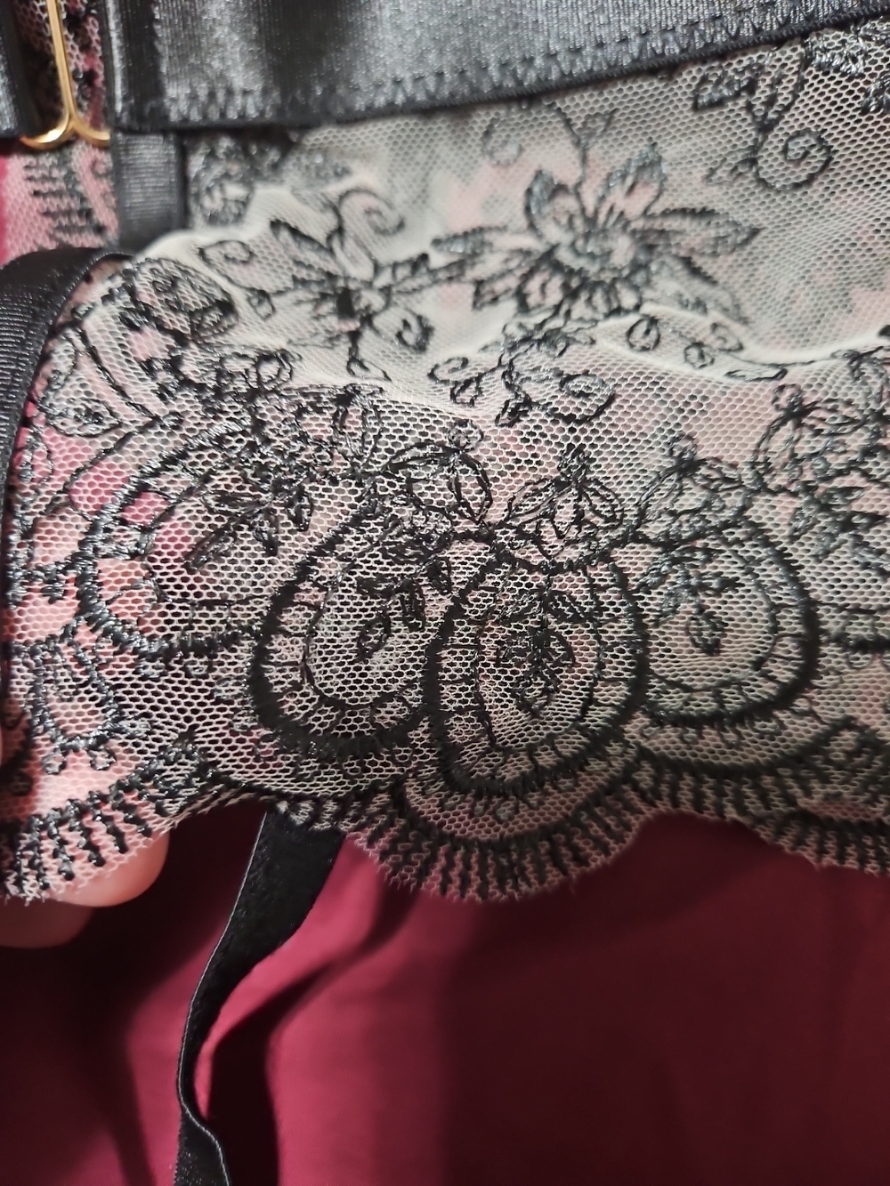 Black Lace Garter Belt with Sheer Floral Panels - Picture 6 of 7